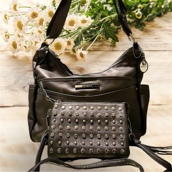 VintageY2K Rosetti Dark Gray Shoulder Bag and Studded Clutch Set new without tag - Picture 4 of 17